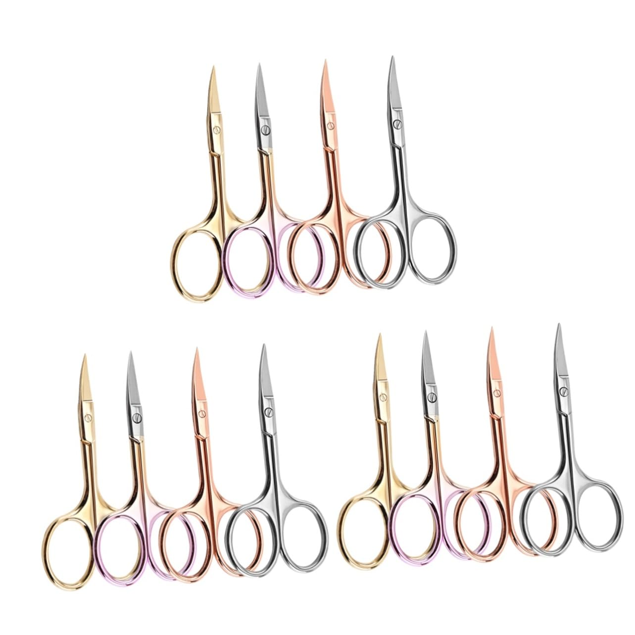 FRCOLOR Lot de 12 ciseaux à barbe pour couper les sourcils, ciseaux à nez incurvés, ciseaux pour poils de nez pour hommes, barbe, nez de beauté, inoxydable, chien, visage, coude, homme