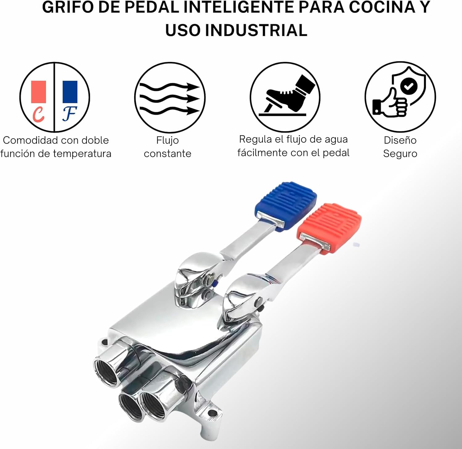 Kit Grifo Pedal Completo, Plateado, 5 Piezas con Caño Alto, 2 Palancas, Incluye Latiguillos 150cm y 40cm