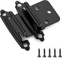 Ravinte 60-Pack (30 Pairs) 1/2" Overlay Self-Closing Cabinet Hinges, Matte Black Semi-Concealed Face Mount with Bumpers & Screws for Kitchen Doors