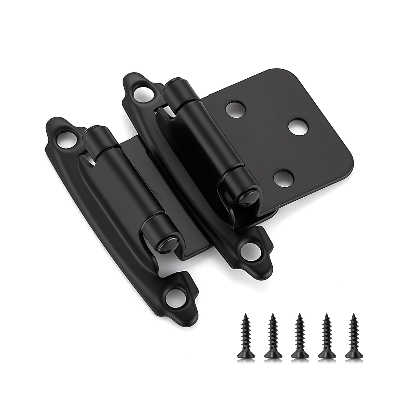 60 Pack (30 Pairs) 1/2" Overlay (Variable) Cabinet Hinges, Self-Closing Semi-Concealed Face Mount, Matte Black Decorative Hardware with Door Bumpers for Kitchen & Cupboard Doors