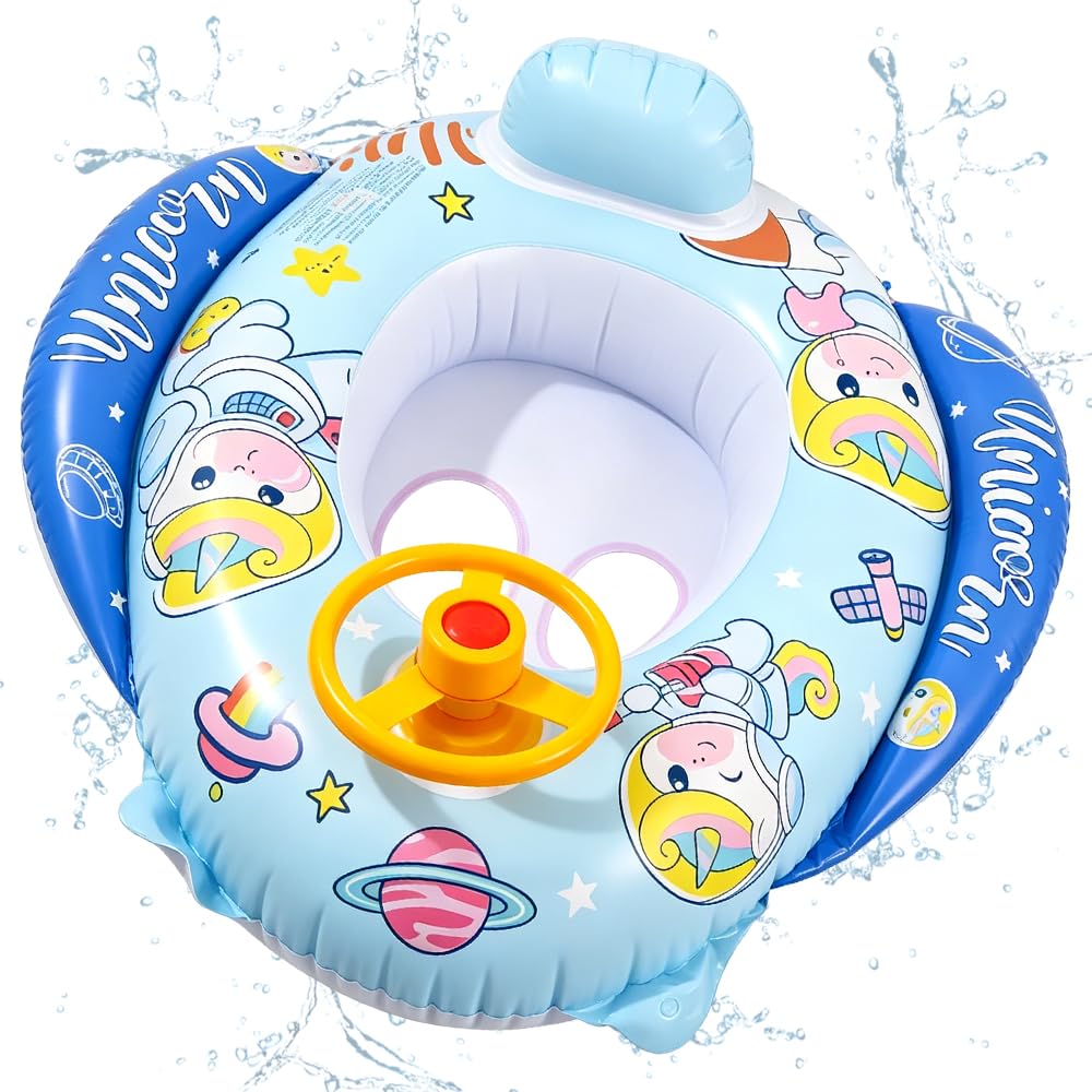 Unicorno Anello di Nuoto Neonato,Giocattoli Galleggianti per bambini,Galleggiante Gonfiabile con Sedile e Volante,Unicorno Giocattoli Galleggianti,Salvagente Gonfiabile per Bebè 6 Mesi a 36 Mesi