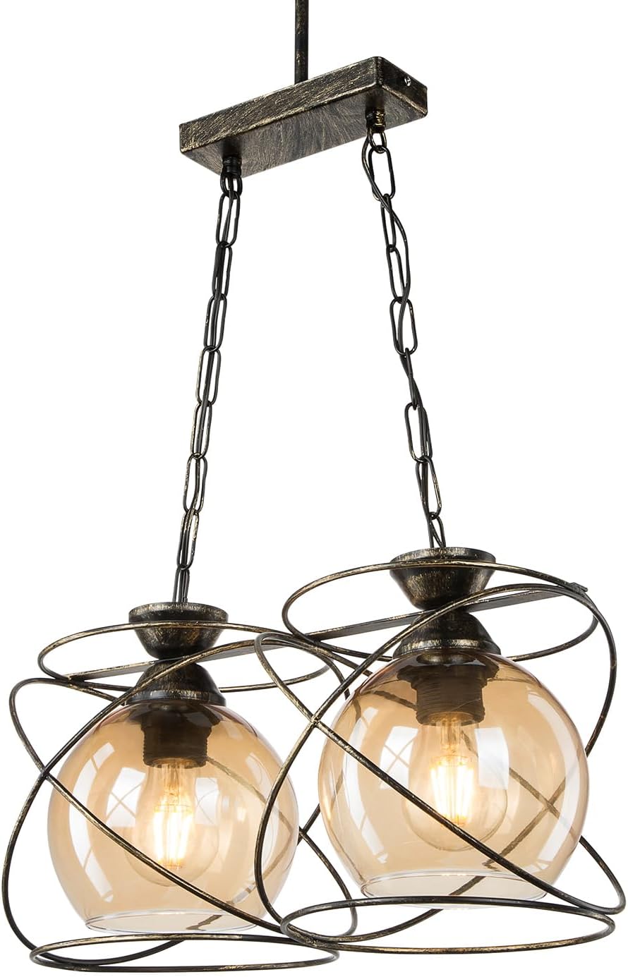 2 Pack Clear Amber Glass Globe Shade Replacement Globe & Cover for Lighting Fixture, 5.9" Diameter, 1-5/8 inch Fitter