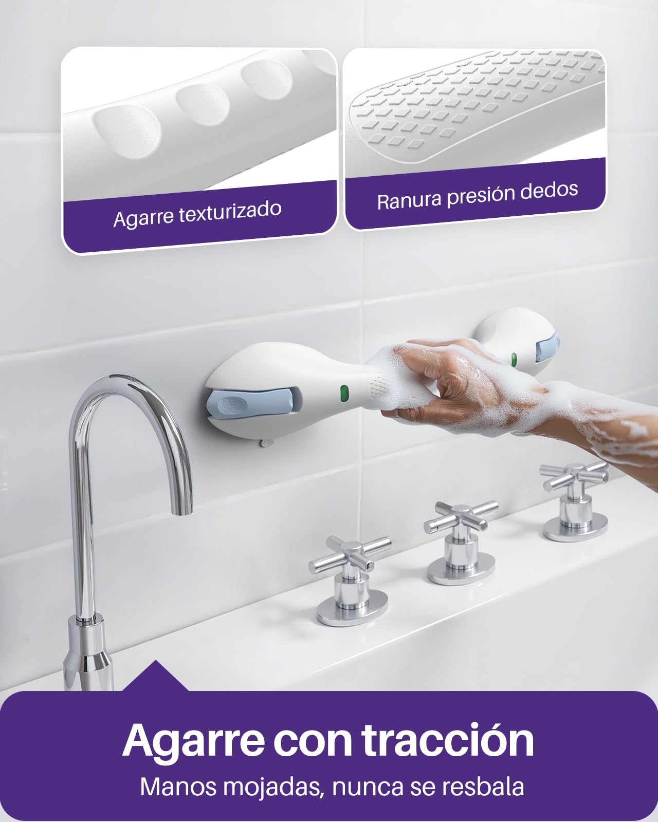 KEKOY Agarraderas Baño para Mayores con Indicador, Agarrador Ducha para Personas Mayores y con Discapacidades – Asidero de Ducha Seguro y Resistente, Sin Taladrar y Desmontable (Azul*1, 44.5 cm)