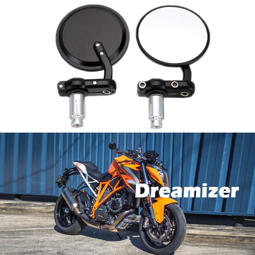 DREAMIZER Round Motorcycle 7/8" 22mm Bar End Mirrors, Motorcycle Rear View Mirror Replacement for Street Sport Bikes Cruiser