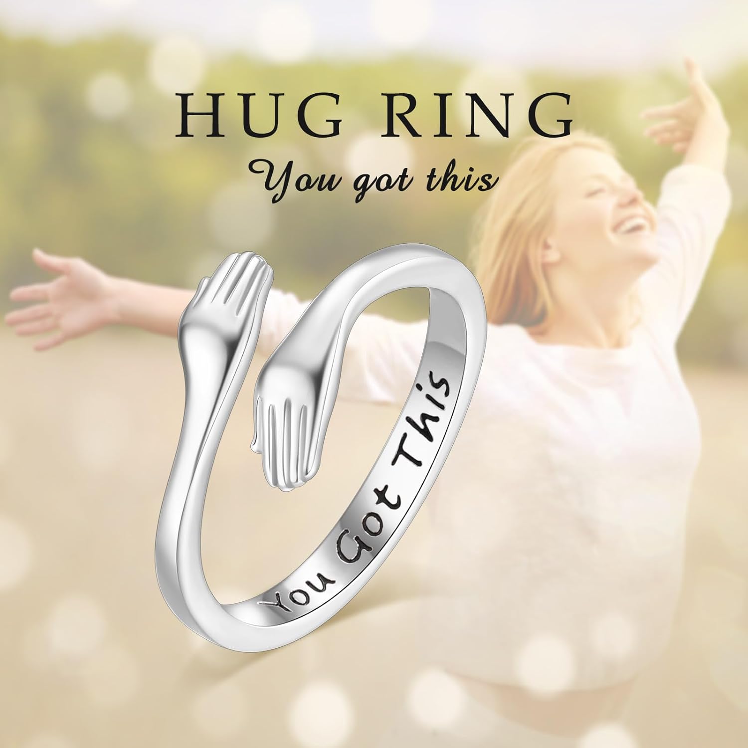 INFUSEU 925 Sterling Silver Hug Love Rings for Women Girls Cute Gifts for Her - Image 9