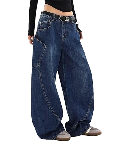 Lafaguw Baggy Jeans for Woman Men High Waisted Barrel Leg Jeans Casual Loose Denim Pants Streetwear Clothes - Blue1 - X-Small