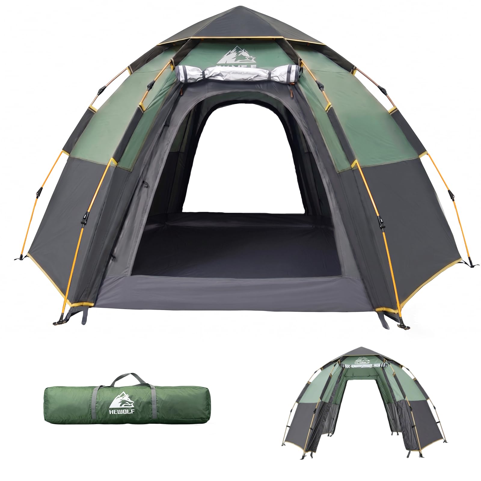 Hewolf Camping Zelt - Zelt 2/3/4 Personen Wasserdicht mit Vorzelt Familienzelt Einfache Einrichtung Campingzelt Biwakzelt Tent, 2-4 Mann Sechseckigeszelt Pop Up Wurfzelt