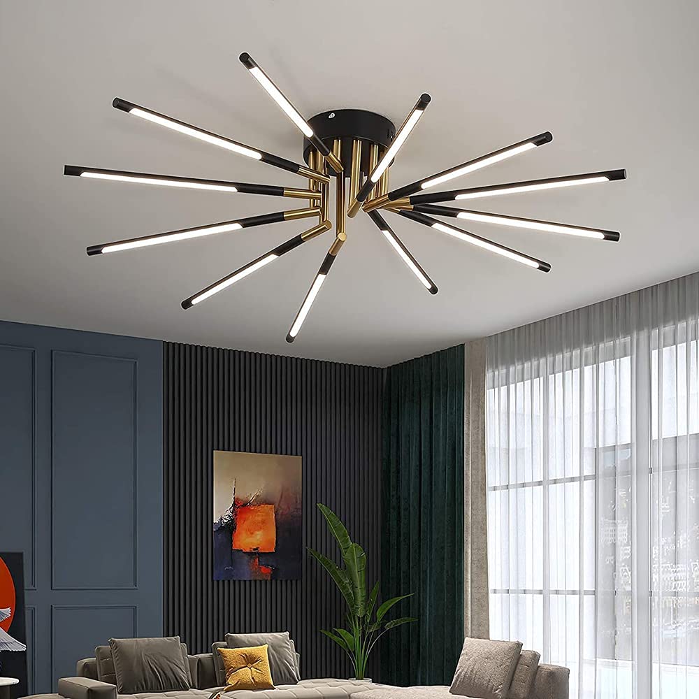 Candelabros luz de Techo 12 Luces LED atenuación lámpara de Techo Blck Oro Montaje Empotrado lámpara de Techo Control Remoto Industrial