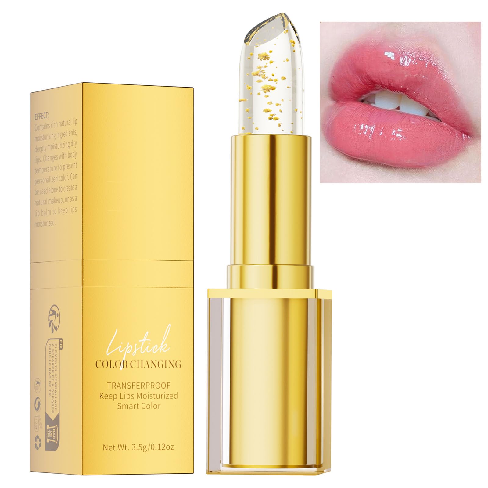 pH Adjusting Lipstick for Mature Women,Transfer-Proof Color Changing Lipstick,Clear Lip Stick That Changes Color Long-Lasting Moisturizing Lip Glow for All Skin Tones (Gold)
