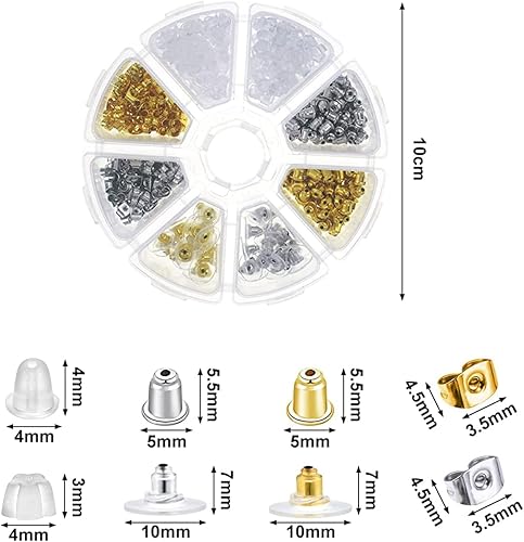 Miniatura 9 de 8 estilos de parte trasera de aretes, 612 piezas (306 pares) para aretes, almohadillas de seguridad para aretes, topes, tapón de goma transparente,