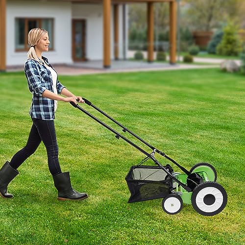 Hand Push Lawnmower, 16-Inch 5-Blade Cordless Manual Reel Lawn Mower, 40cm Cutting Width, Adjustable Height Efficient, Easy-to-Use, and Environmentally (Green) - Image 2