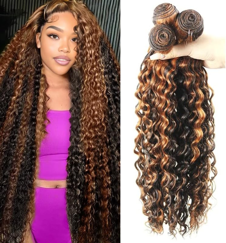 Ombre Curly Human Hair Bundles 14 16 18 Inch 300g Curly Bundles Human Hair Brazilian Virgin Ombre Hair Weft Perfect For Women Highlight Ombre Human Hair Bundles 1b/30 Human Hair Bundles