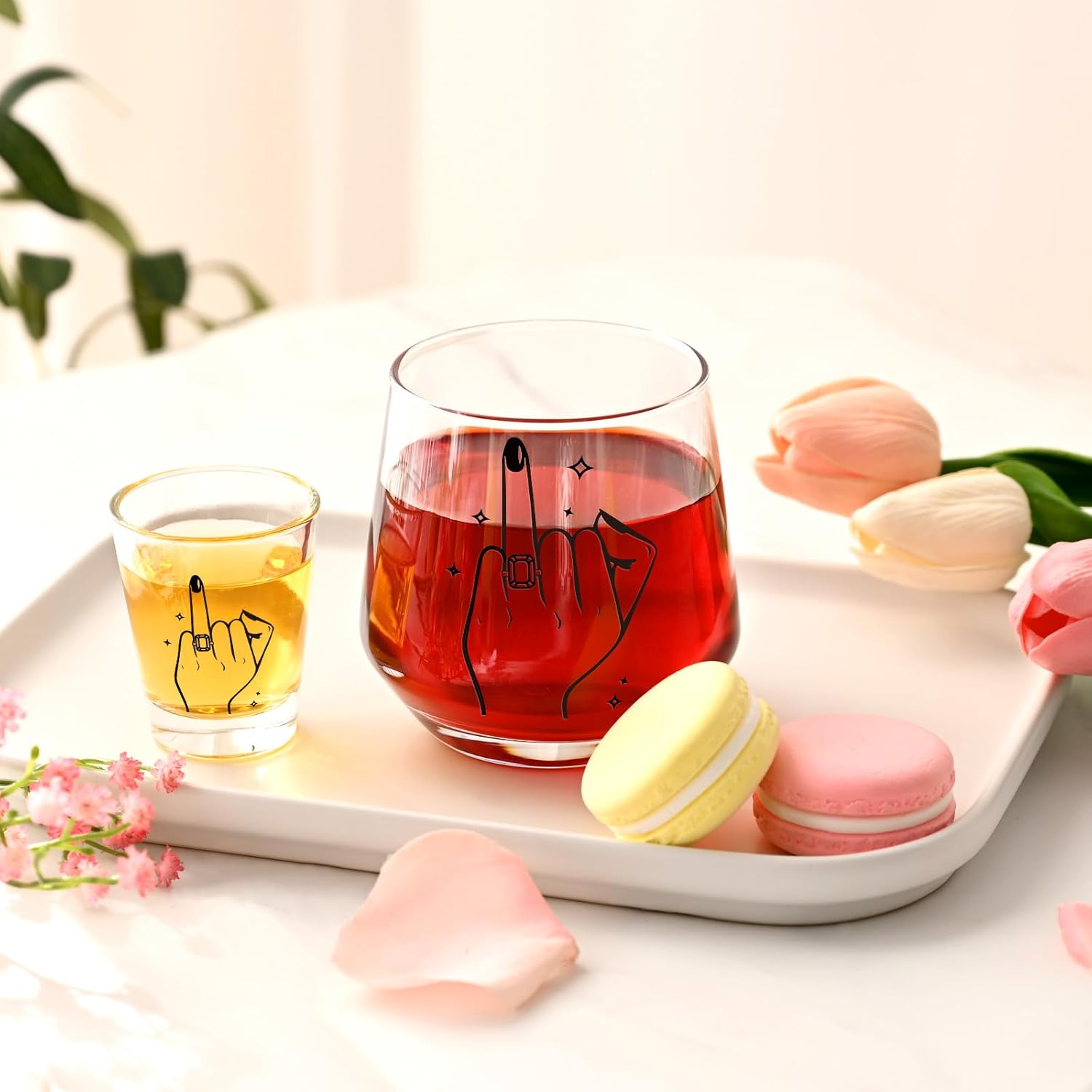 Futtumy Ring Finger Wine Glasses Set of 4, Wedding Gifts for Couples, Bridal Shower Gifts, Engagement Gift, Bride and Groom Gift, Engagement Present for Couples Mr. Mrs. His Hers - Image 5