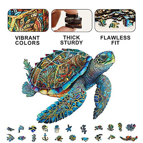 MYS Aurora FSC Certified Wooden Puzzles, Sea Turtle Jigsaw Puzzles 500 Pieces, 5MM Unique Shaped Wooden Puzzle for Adults and Kids, Family Game 16.9 x 20.7 Inch by Mys Aurora - Image 4