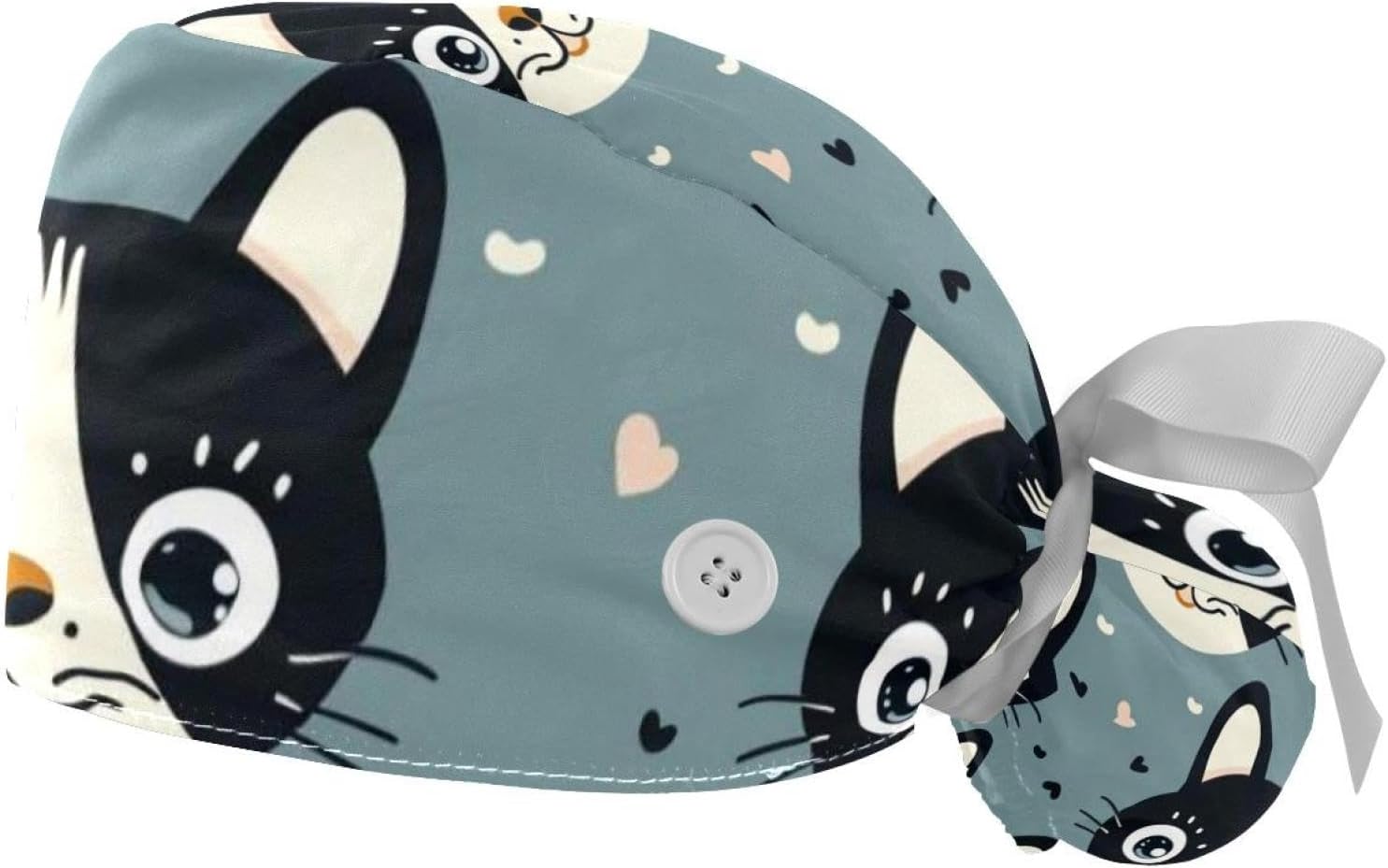 2 Packs Cat Dog Claw Adjustable Working Caps, Bouffant Hat with Buttons, Stretchy Band Tie Back Scrub Hats Women