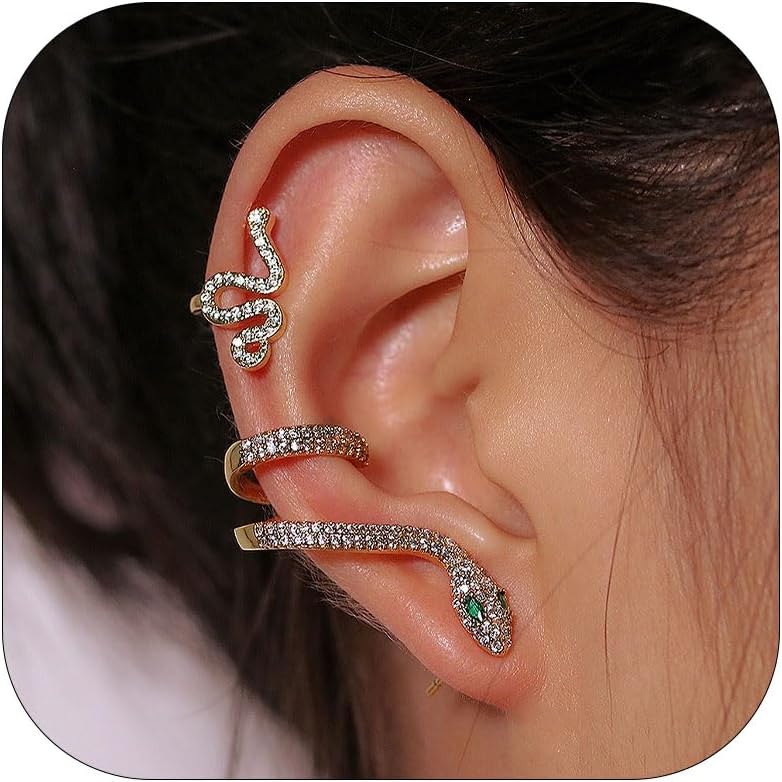 Frodete2 Pcs Snake Ear Cuff Earrings Vintage Crystal Rhinestone Snake Stud Earrings Snake Cartilage Ear Wrap Earrings for Women