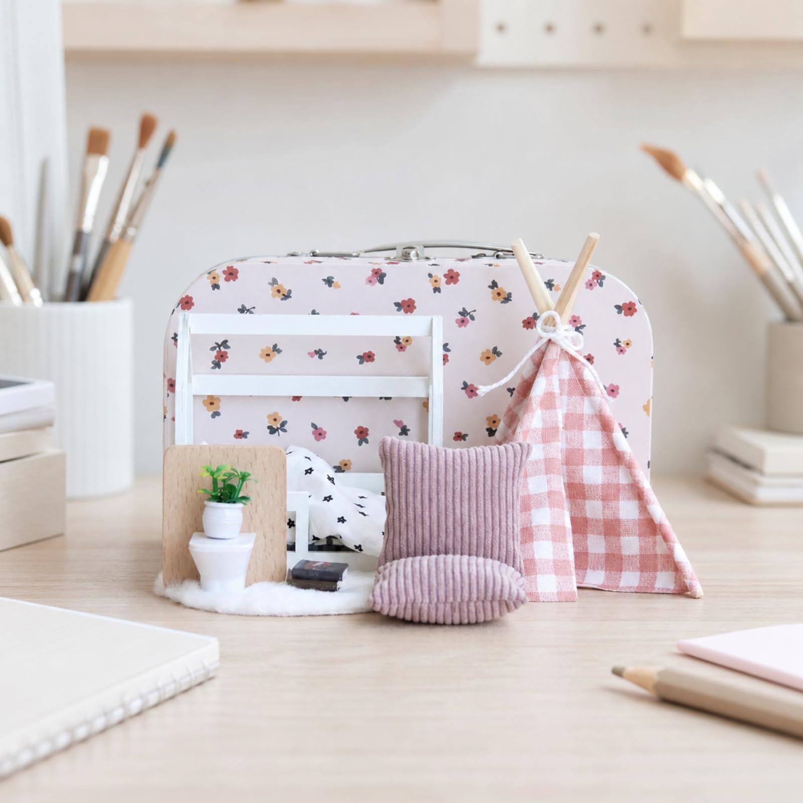 predolo Casa Delle Bambole con Valigetta | Compatto, Decorativo, Valigetta con Mobili in Miniatura, per Esposizione