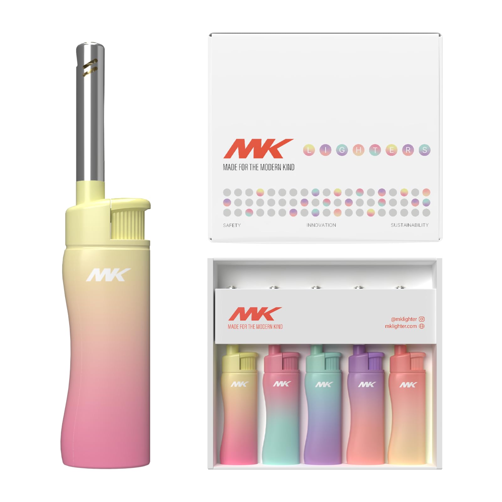 50pc MK Lighter Collectors Edition Refillable Candle Multipurpose Jet Flame Butane with Long Wand for Indoor Outdoor Use