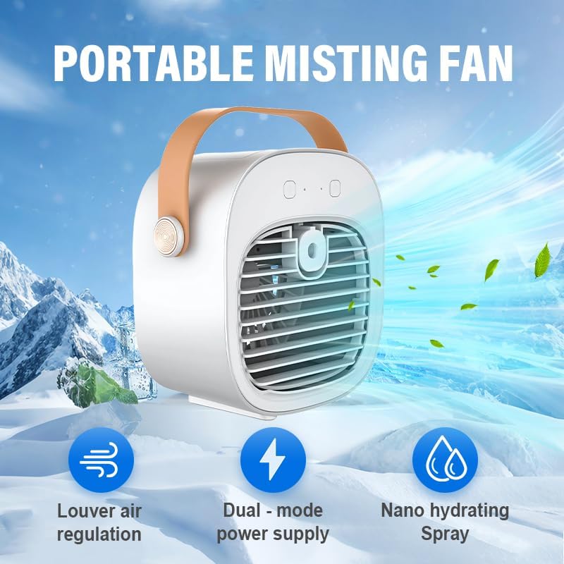 Portable Air Conditioners, 2026 Upgrade Rechargeable Mini Air Conditioner, 3 Speeds Portable AC Unit, Personal Air Cooler Cooling Fan with Cool Air Spray for Office, Outdoor, Car (Green)