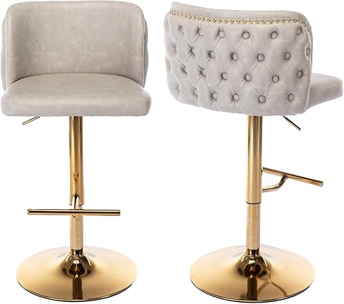BAXMUY Juego de 2 taburetes de bar giratorios de cuero, altura de mostrador, sillas de bar tapizadas modernas de poliuretano con respaldo copetudo y