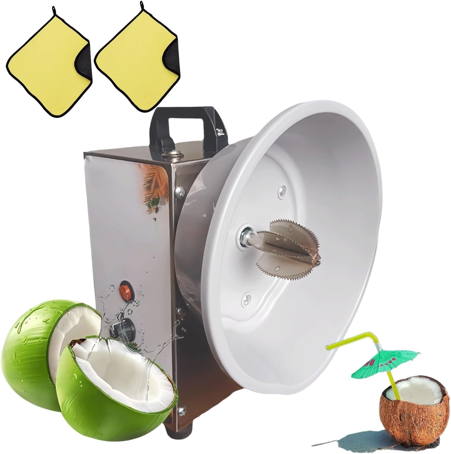 Coconut Scraper Grater Machine Electric Vertical Coconut Meat Removal Tool, 3-Speed Coconut Grinder Shredder for Flakes, Stainless Steel Blade with Dust Cover & Non-Slip Feet(Clinker)