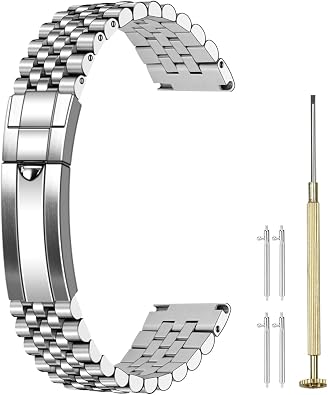 Juntan Screw-in Stainless Steel Watch Band 20mm 21mm 22mm for Men Women, Curved End Straight End Metal Watch Strap with Oyster Buckle, Taperd Replacement Jubilee Bracelet Silver Gold