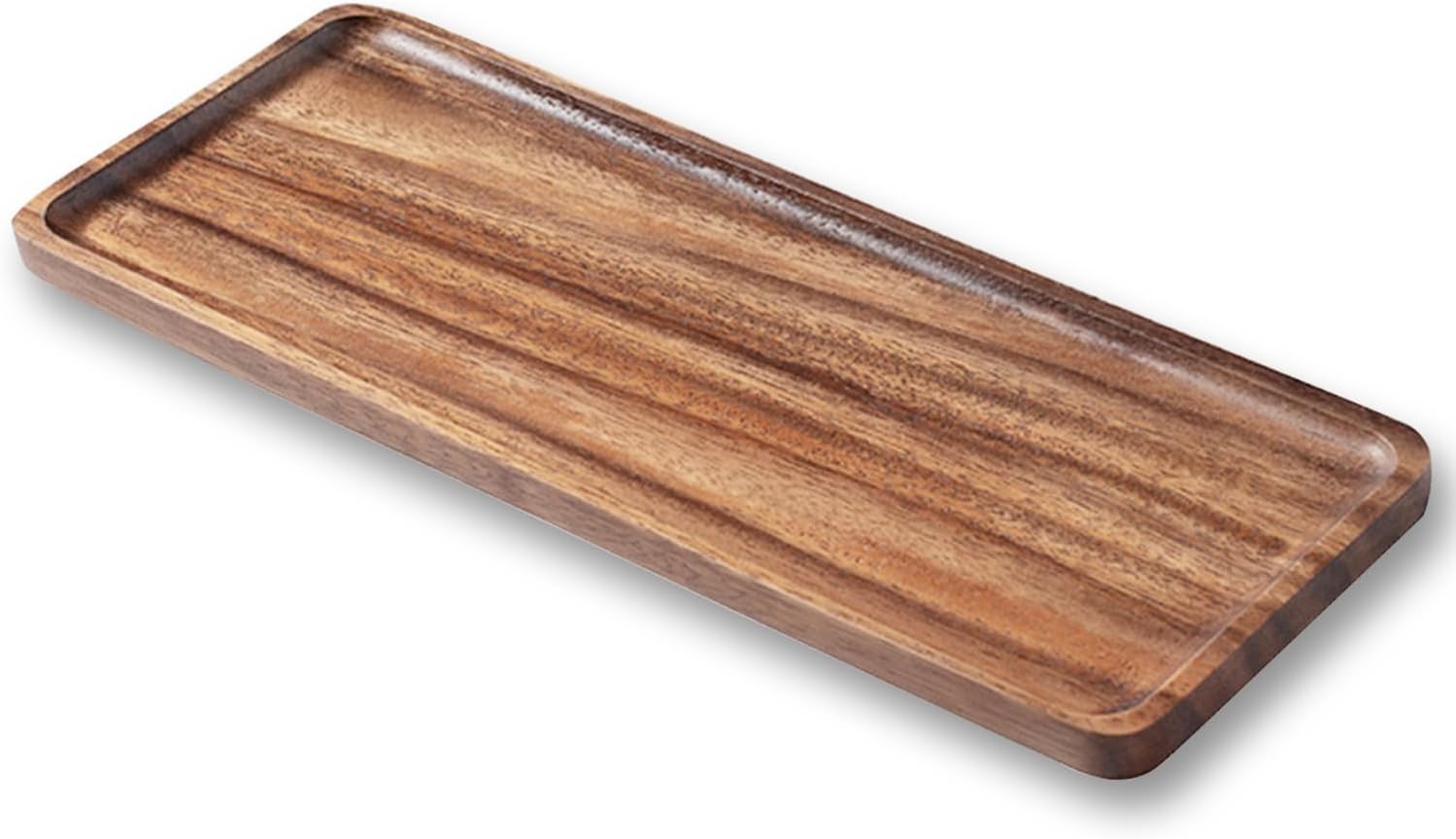 Paquete de 1 bandejas rectangulares de madera de acacia de 14 x 5.5 pulgadas, perfectas para embutidos, frutas, aperitivos y tablas de queso, diseño