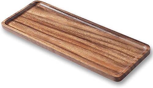 Paquete de 1 bandejas rectangulares de madera de acacia de 14 x 5.5 pulgadas, perfectas para embutidos, frutas, aperitivos y tablas de queso, diseño