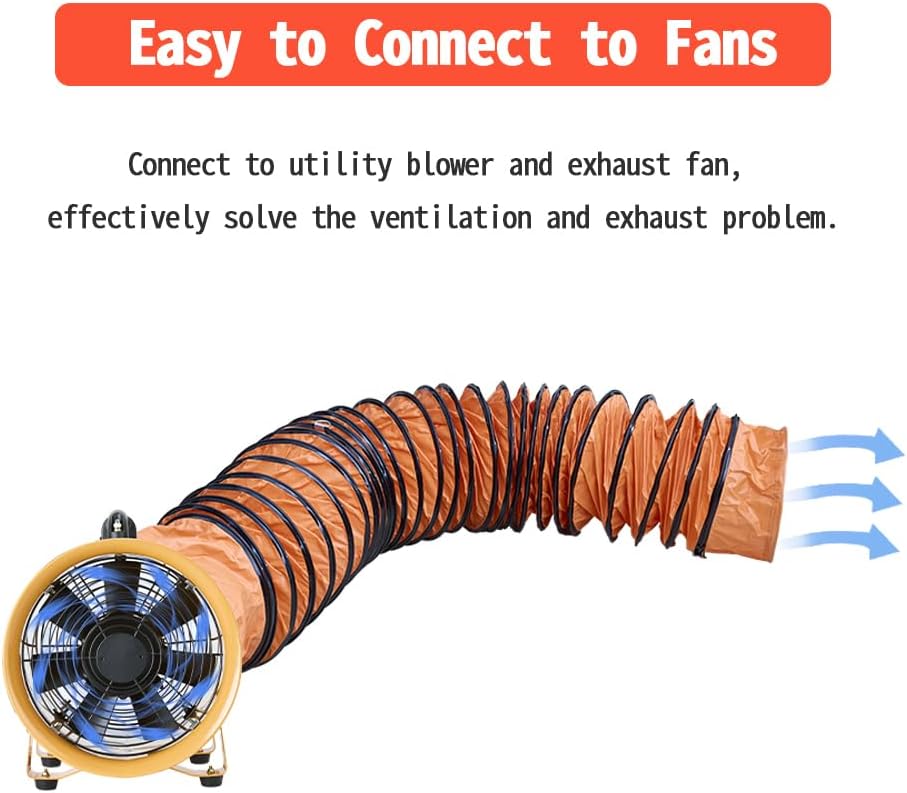 12 Inch PVC 16 FT Flexible Duct with Adjustable Connecting Belt and D-Shaped Rings for Utility Blower Ventilation Fan Exhaust Fan (12in x 16ft)