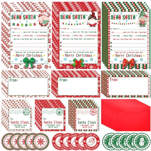Cartes lettre au Père Noël avec enveloppes pour éviter les oublis de cadeaux de Noël