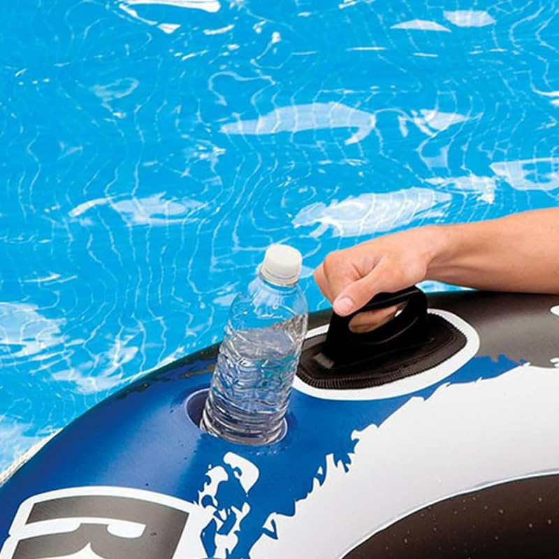 Virsus Ciambella Gonfiabile, di colore Blu, Nero e Bianco, Salvagente con fondo a Rete, Porta bibite e schienale per seduta comoda per piscine, Feste ed Eventi