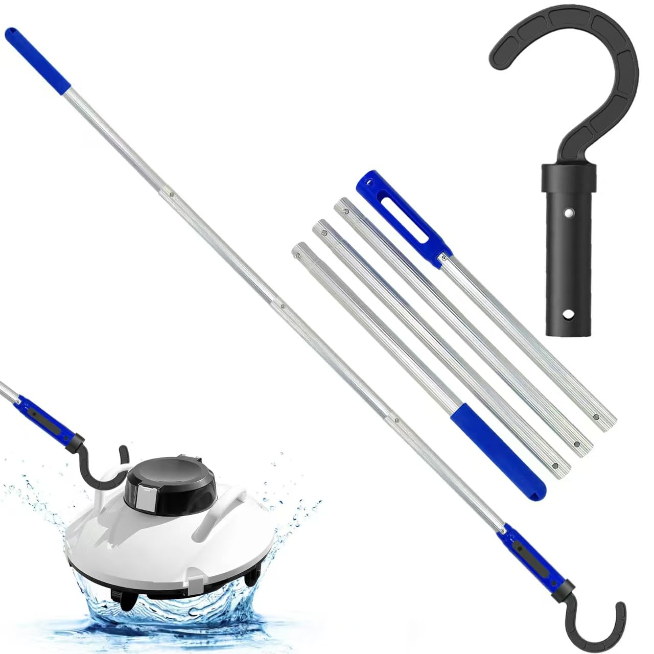 Gancho para Robot de Piscina, Piscina Limpieza para Robot de Piscina Accesorios, Pértiga Telescópica Desmontable, Universal Robot de Piscina Ganchos para Postes (A)