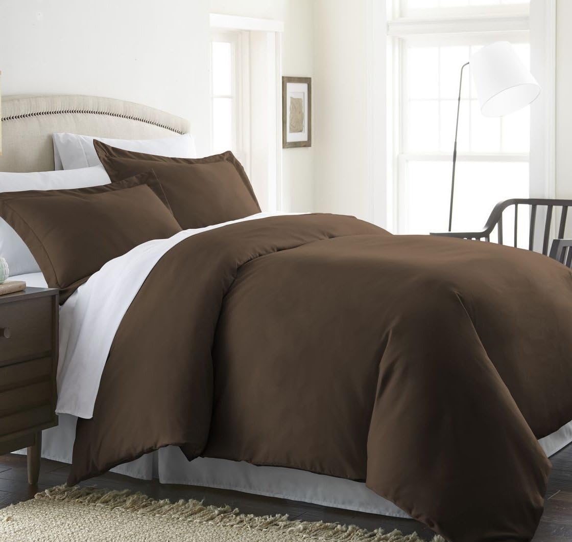 CELINE LINEN Wrinkle & Fade Resistant 3-Piece Duvet Set - Protects and Covers Your Comforter/Duvet Insert, 1500 Series Luxurious 100% - Silky Soft, King/Cali King, Chocolate Brown