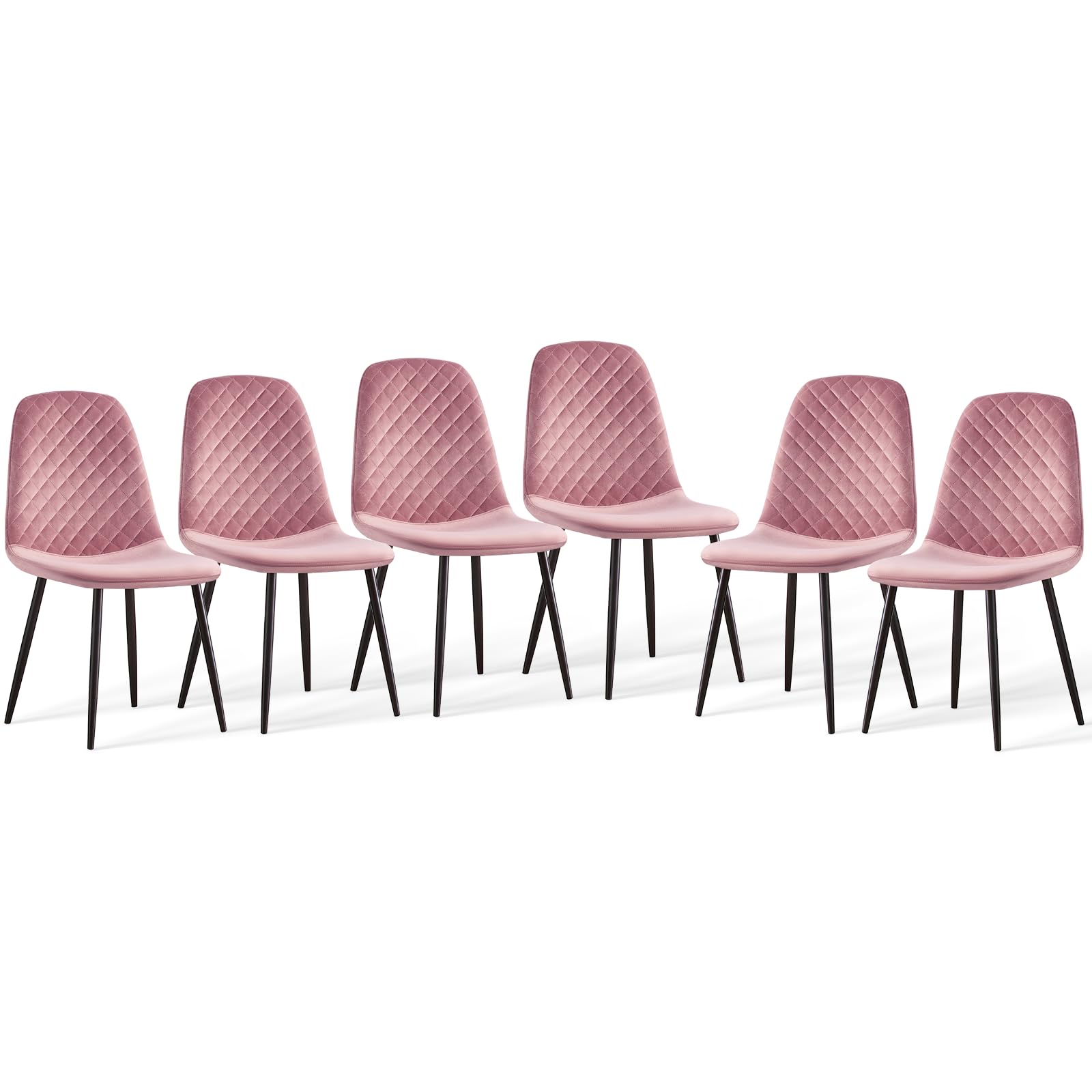 JaHECOME Rose Dining Chairs Set of 6 Velvet Fabric Upholstered Seat Living Room Chairs Metal Legs for Kitchen Lounge Home Office