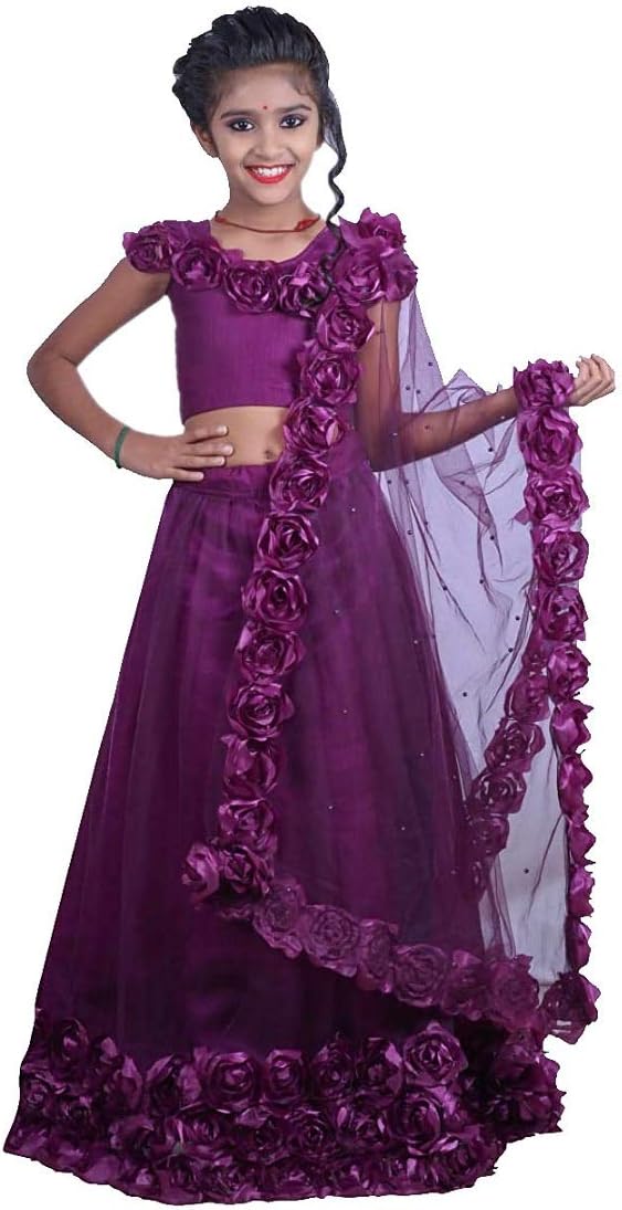 PW PLATYPUS WORLD Baby Girls Wine color Flower Net with Satin Inner Lehnga Choli