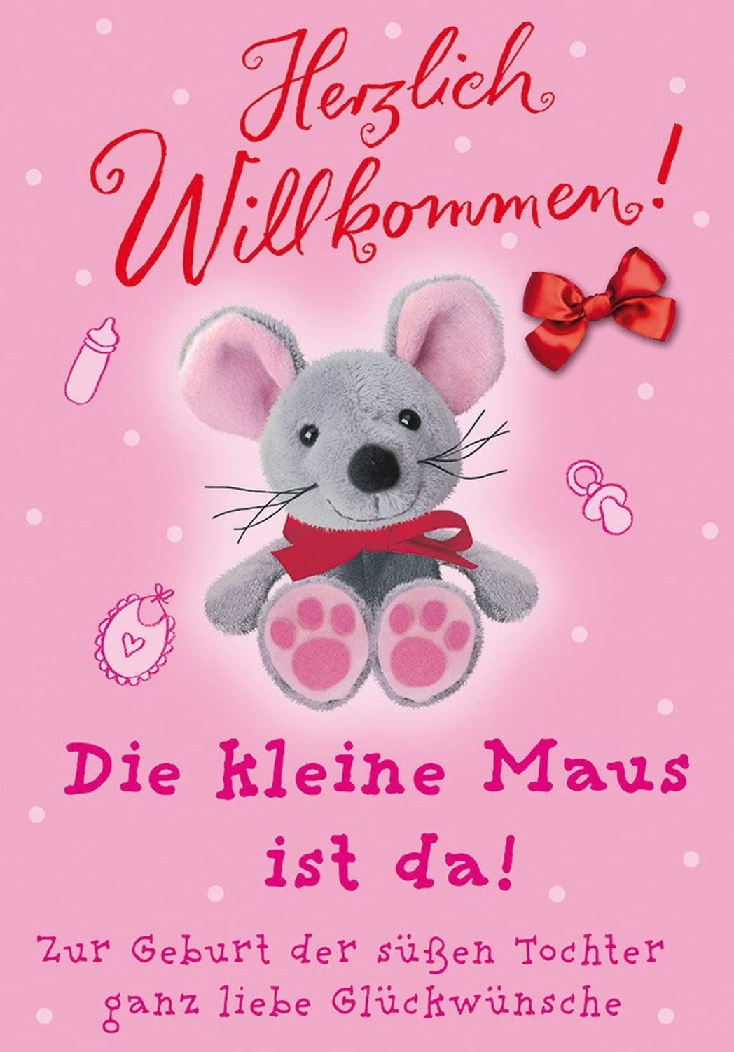 Perleberg Birthday Card with Teddy Motif - Basic Classic Collection - Quality Birth Card for Girls - Lovely Gift for Birth with Matching Envelope - 11.6 x 16.6 cm
