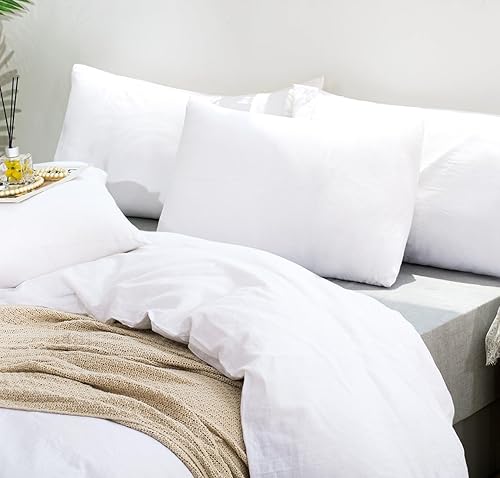 TUMEI Juego de 2 fundas de almohada de lino 100 % tamaño Queen (25.98 x 20.08 pulgadas)  Juego de 2 fundas de almohada estándar de lino lavado,