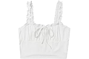 Women's Frill Trim Strap Tie Knot Ruched Front Bustier Crop Top