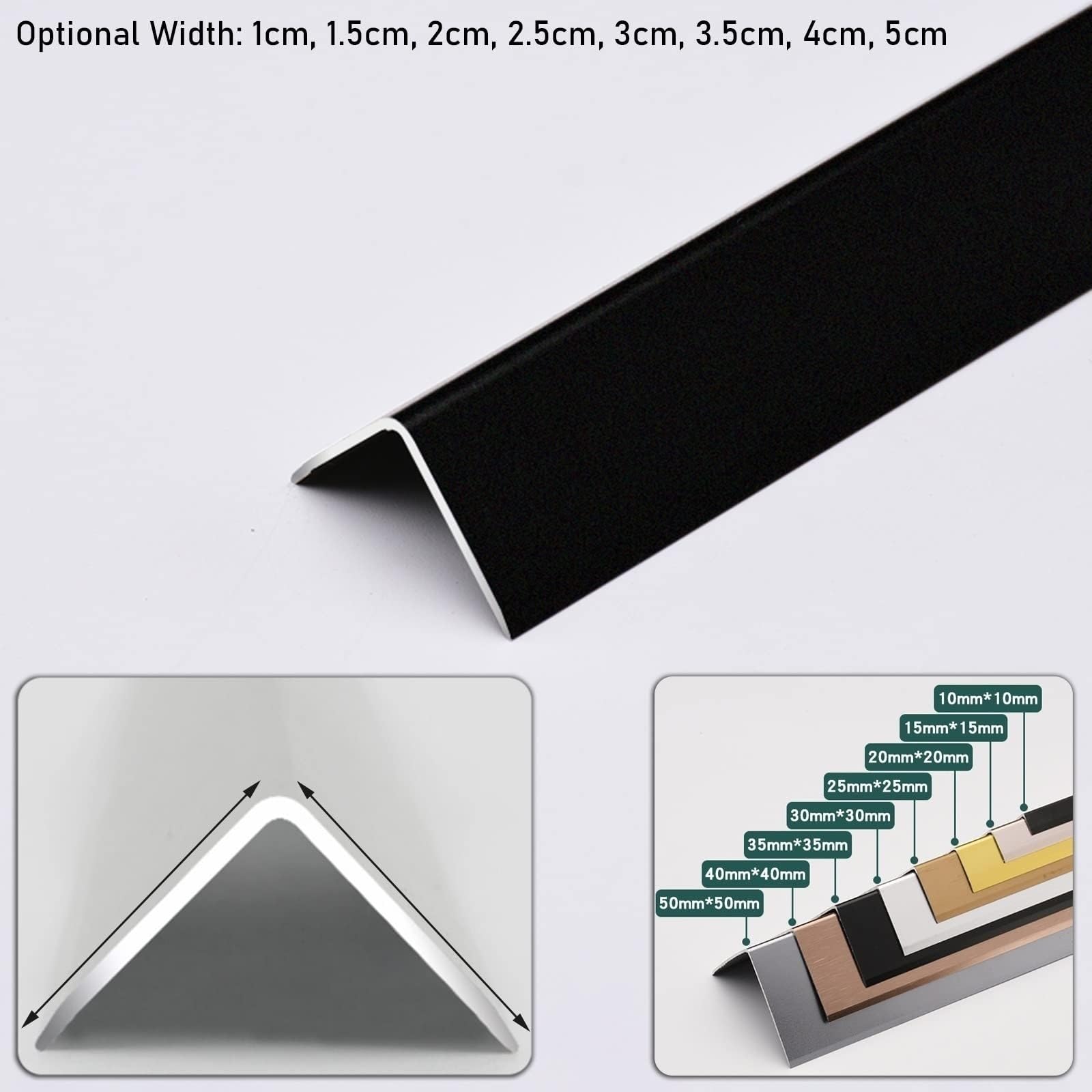 Schutzmatten, Eckschutzleisten aus schwarzer Aluminiumlegierung, Wandverkleidung(W 2.5cm/1in,180cm/71in)