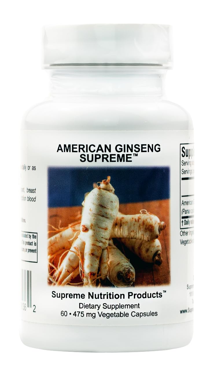 Supreme Nutrition Products Suplemento de Ginseng Americano, raiz de Panax quinquefolius, 60 cápsulas vegetarianas