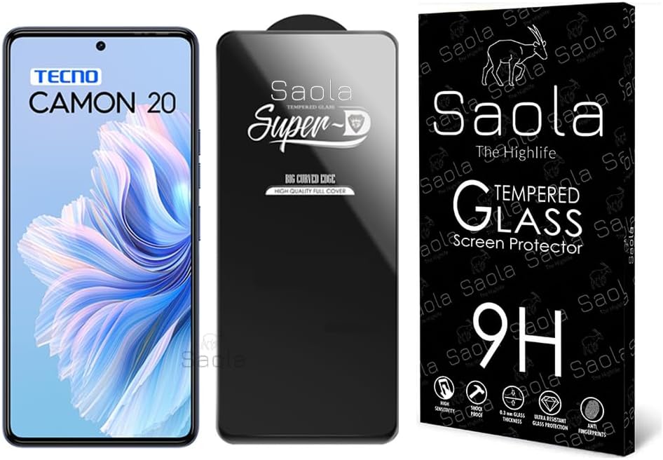 Saola® SuperD Oleophobic Tempered Glass For Tecno Camon 20 (PACK OF 1) with Free Installation Kit. Full screen Coverage. Free Replacement If Received Damaged - 6.67 inch