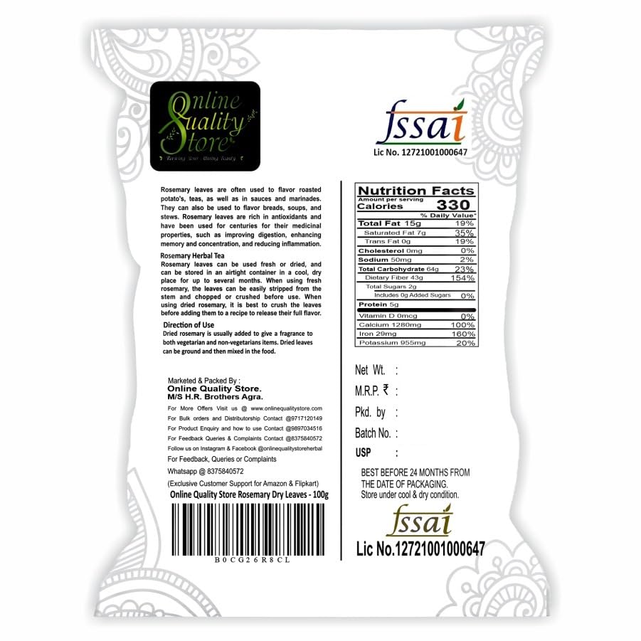 Image of Online Quality Store Rosemary Dry Leaves - 100g | Dried Leaf for Foods & Hair | Herb Tea | Natural Product