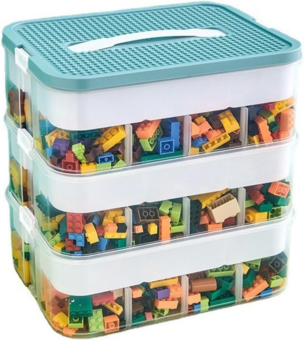 U-HOOME Toys Organizer Storage Case, Stackable Storage Container Compartments, Toys Storage Organizer with Lego Storage Box, Building Blocks Container Box with Lids Playroom Organization Bin(Green)