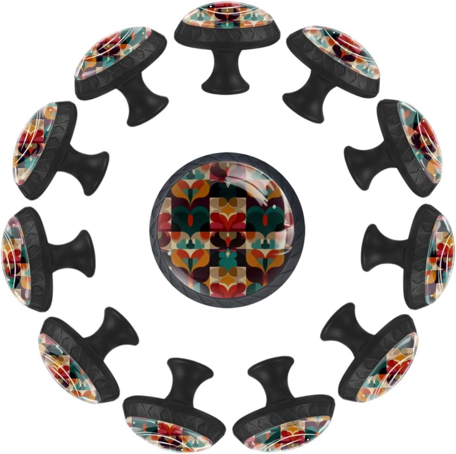 Black Scenes of Fishing in Toile de Jouy Style (5) Round Drawer Knobs, Decorative Cabinet Pulls with Screws for Daily Furniture Use