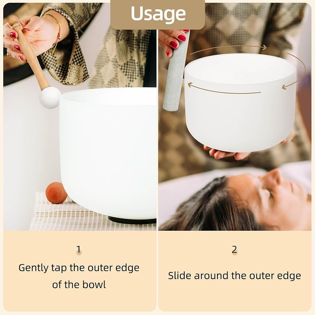 Cuenco tibetano de cristal de cuarzo esmerilado con chakra de corona de nota B de 6 pulgadas for meditación de yoga y baño de sonido, viene con mazo de goma y junta tórica(432Hz)