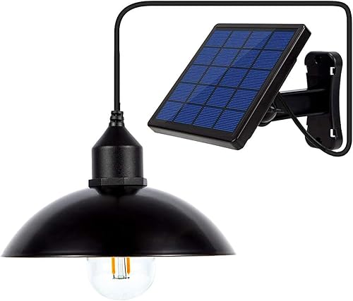 Lámpara solar para exteriores, bombilla Edison con panel solar, pantalla vintage, cable de 9.8 pies para techo, porche, pérgola, casa de juegos,