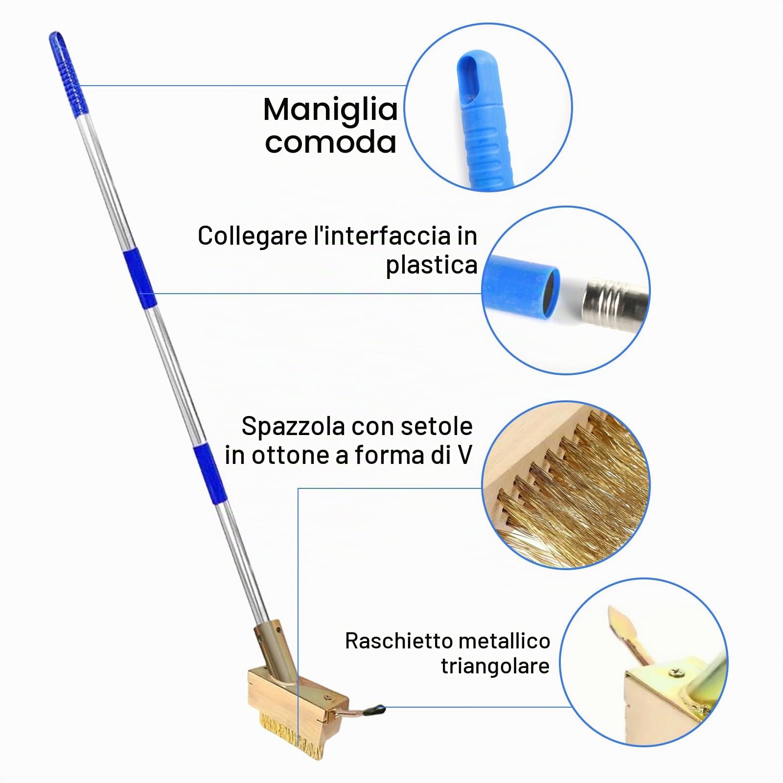 2 Pezzi Scopa Metallica con Manico Regolabile 135 cm, Spazzola in Acciaio Inox con Setole Rigide per Esterni, Spazzola per Pavimenti Giardino e Terrazza, Rimuove Erbacce