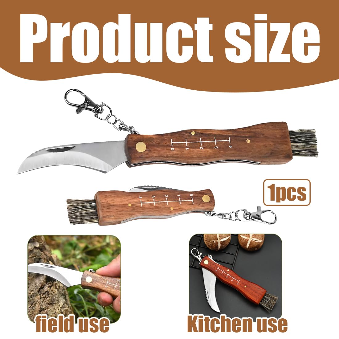 Coltello per Funghi in Acciaio Inox con Spazzola - Raccolta e Pulizia Micologica