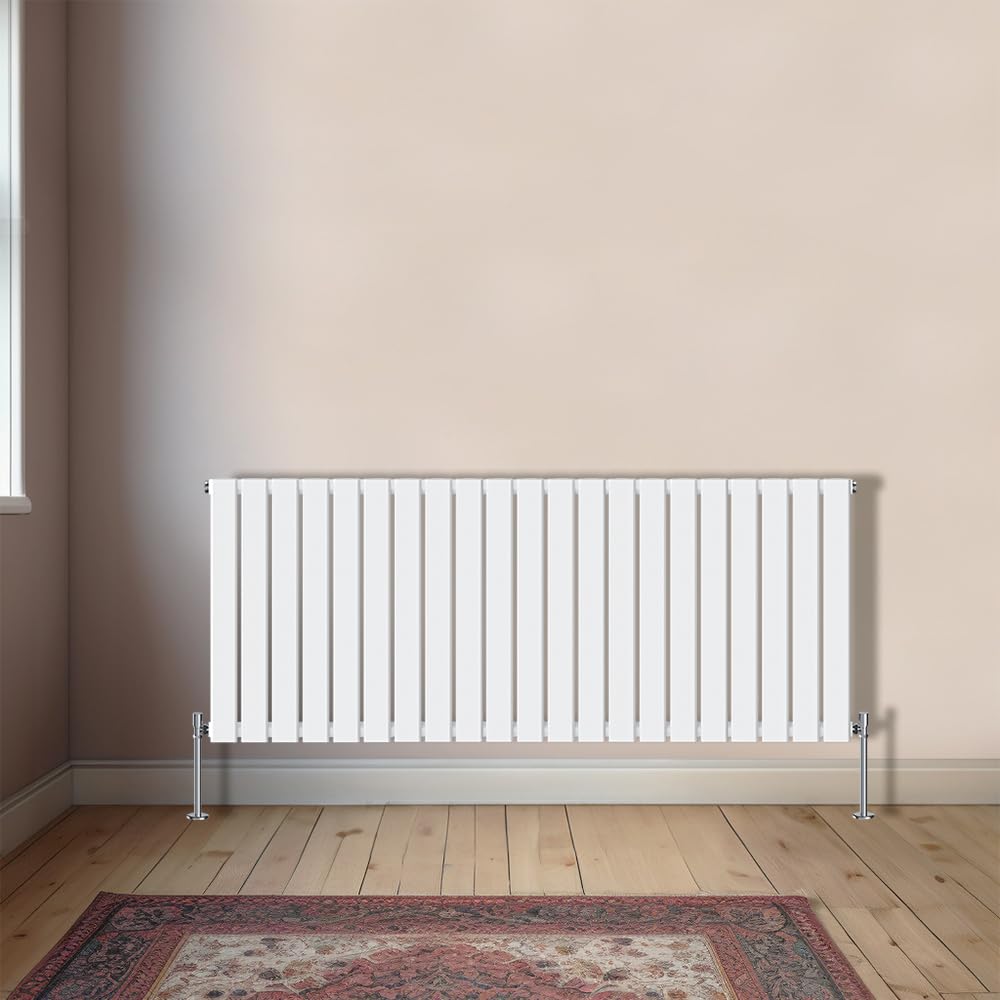 Nrg White Horizontal 600X1428mm Single Flat Panel Designer Radiator,