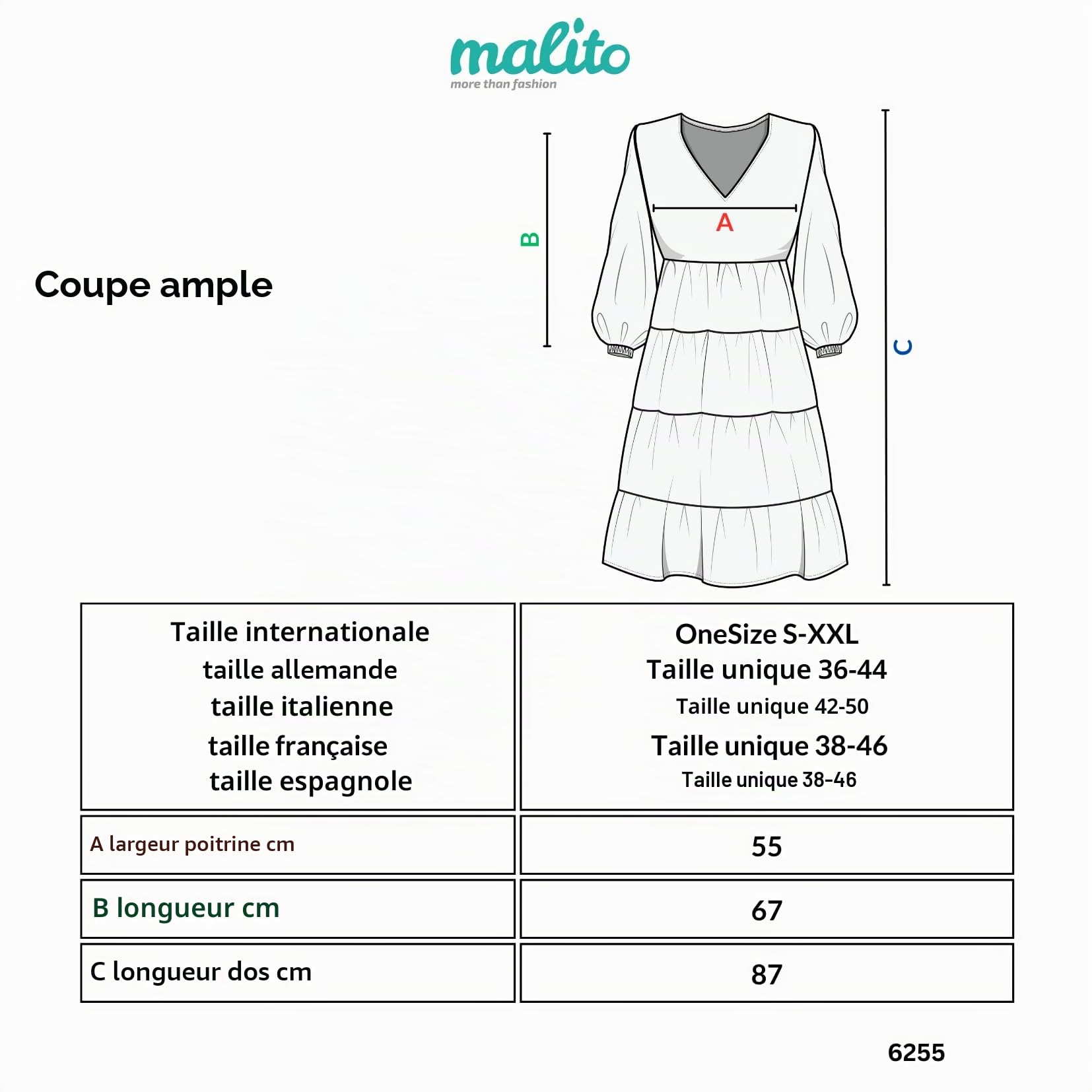 Malito Femme Jeans Robe Vêtement V-Cou Sacs Coton 6255